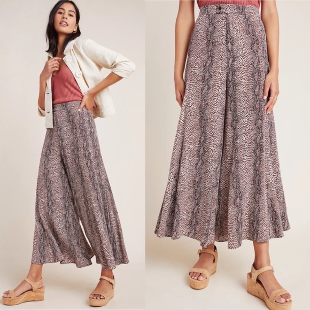 Anthropologie High Waist Wide Leg Snakeskin Palazzo Pants